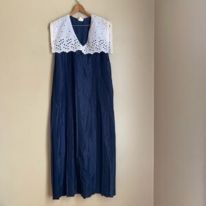 Vtg Stan Herman Nightgown Dress White Lace Sailor Collar Traditional Cottagecore